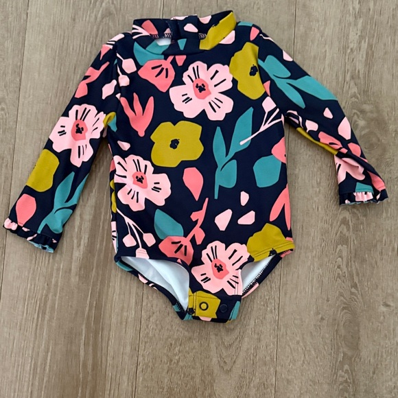Carter's Other - Carter's Navy One-Piece Floral Rashguard Swimsuit with Pink & Green